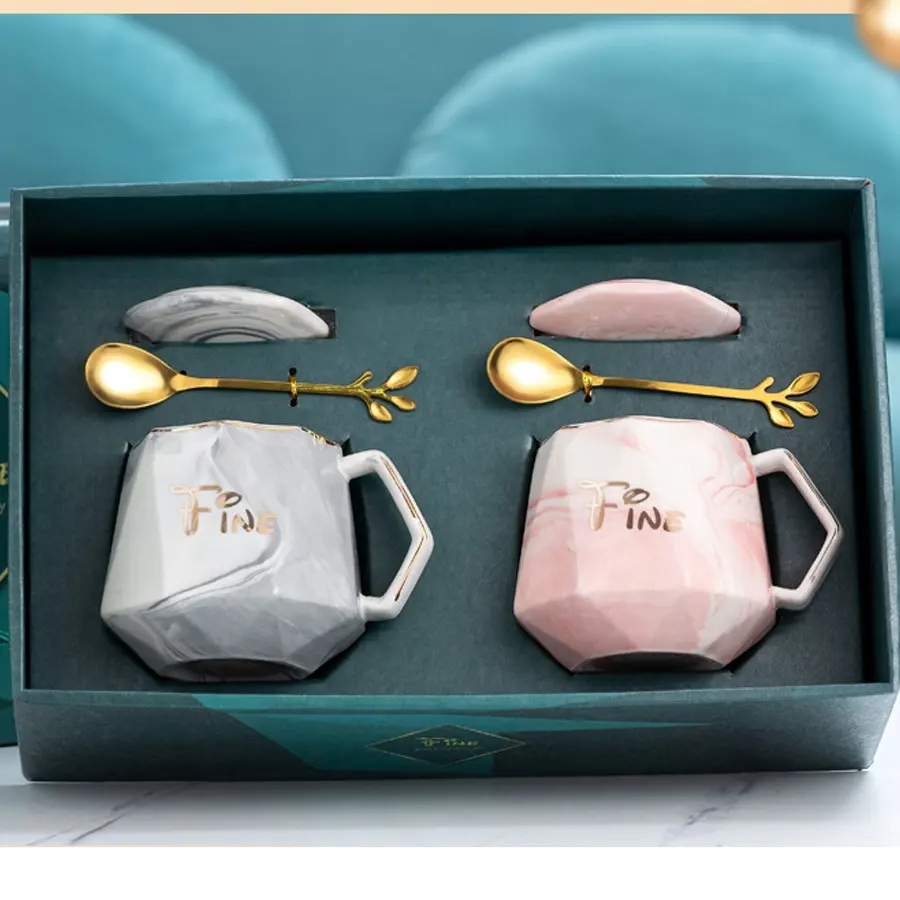 Ceramic Couple Cup Gift Wedding Pink Return Mugs Box Luxury Gifts Set For Ladies Items