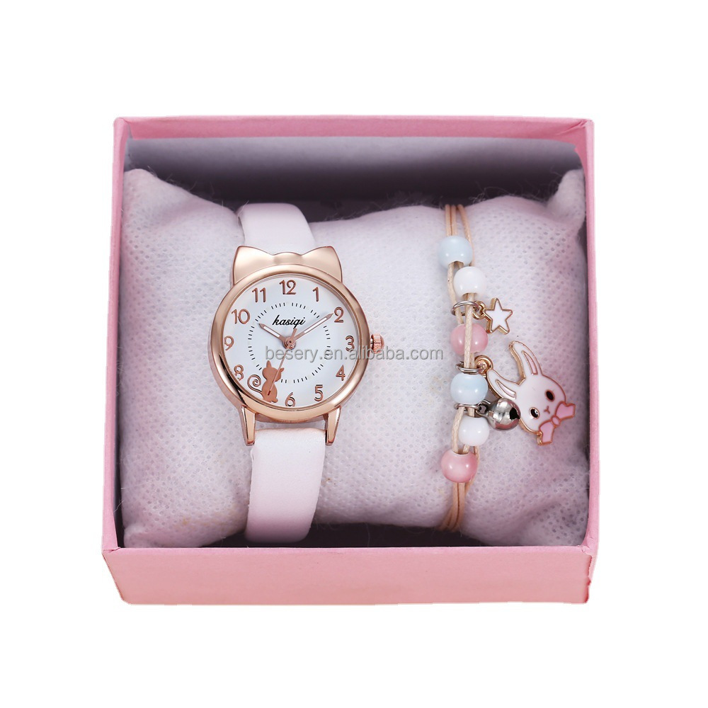 Wholesale 2-In-1 Girl Powder Animal Watch Dial Belt Quartz Rabbit Bracelet Set Women'S Birthday Gift