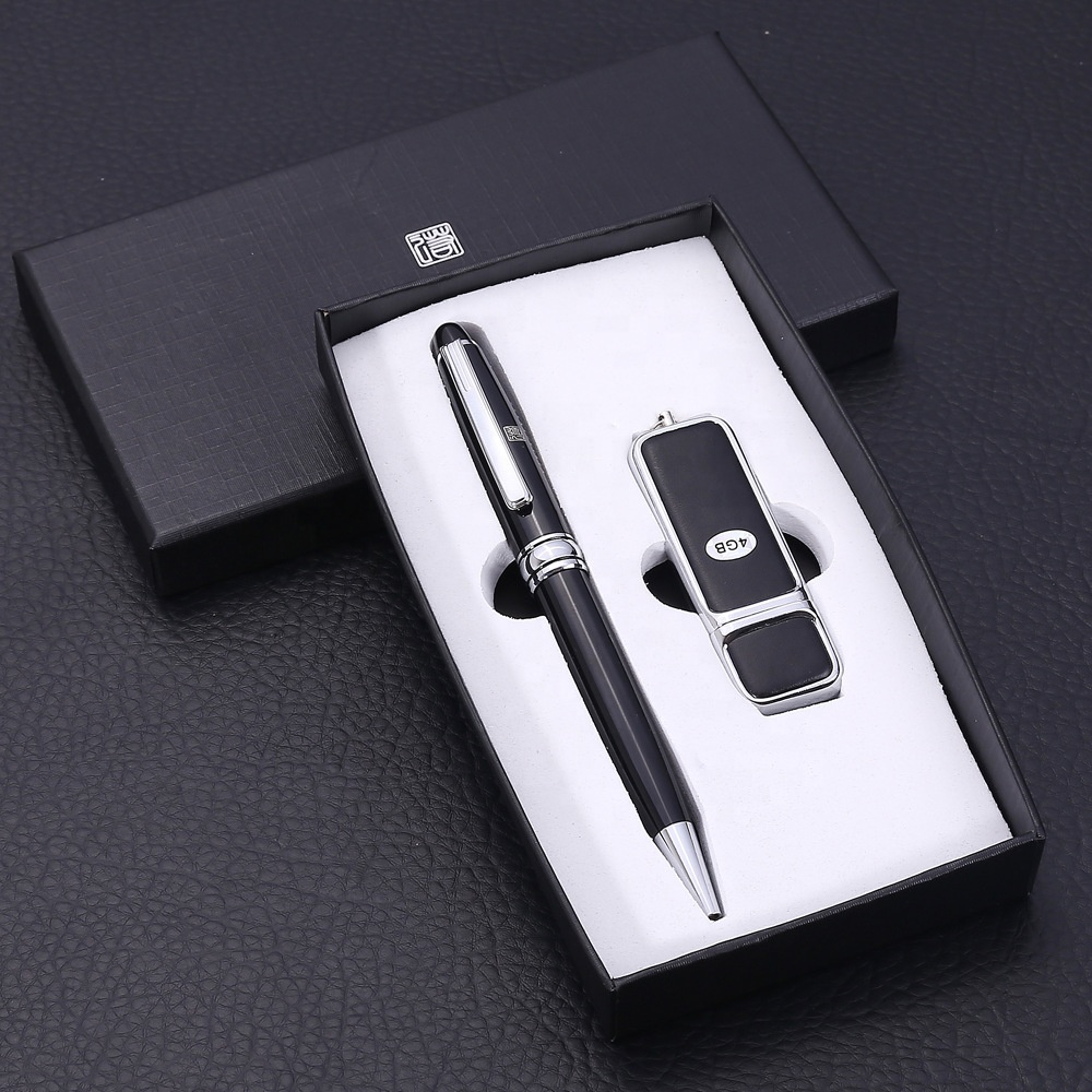 Promotional Gift Sets For men Luxury Metal Pen Usb Flash Drives 2pcs corporate business Christmas