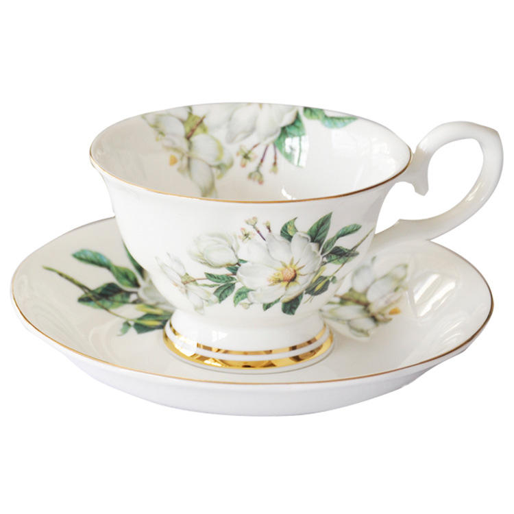 Nordic Porcelain European Luxury 175ml Rose Flower Fine Bone China Coffee Tea Cup And Saucer Set