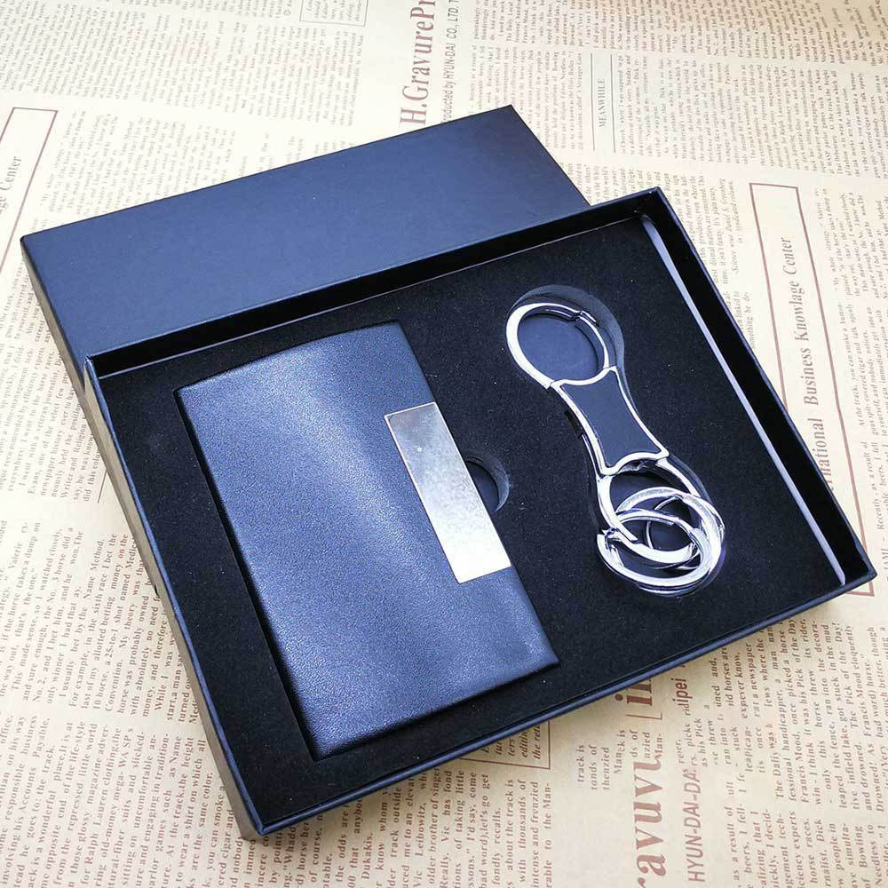 Wholesale Business Gift Sets Promotional Card Holder and keychain gift set luxury For man women box