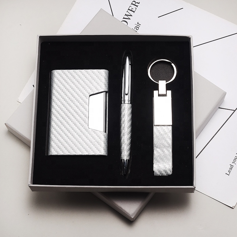 Custom logo corporate Luxury promotional card holder keychain with office Ball Pen business gift set