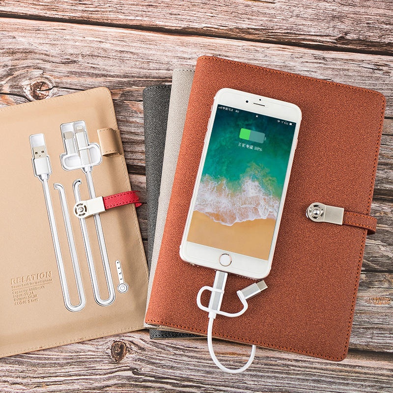 8000mah Three Charging Outputs Notepad Power Bank Notebook Souvenir Gift Corporate Business Gift Set