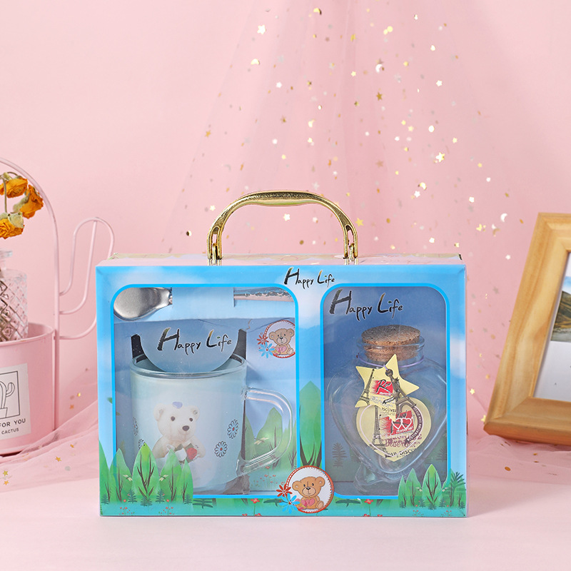 Children'S Gift Set Two Piece Of Sparkling Wish Bottles And Glass Cups Box Birthday Souvenir Items