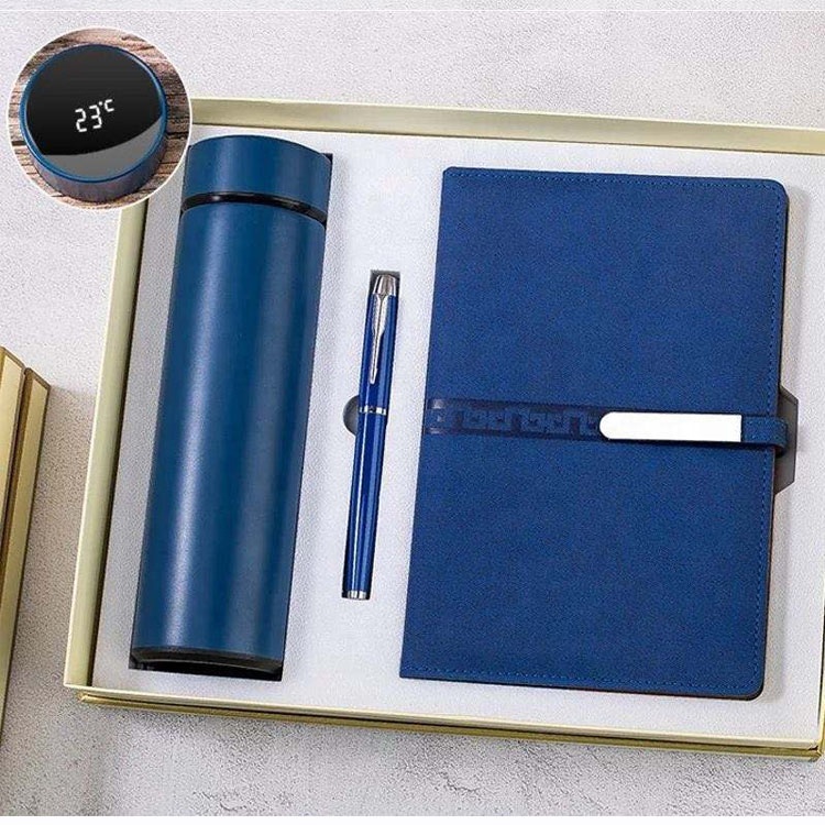 2024 wholesale gift set leather notebook with Led thermos customized logo luxury promotional box pen