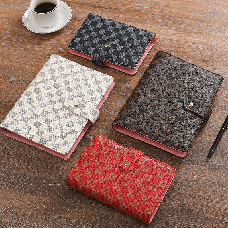 Luxury A5 A6 A7 Checkered Budget Binder 6 Ring Pu Leather Grid Pattern Cash Notebook Planner Shell 