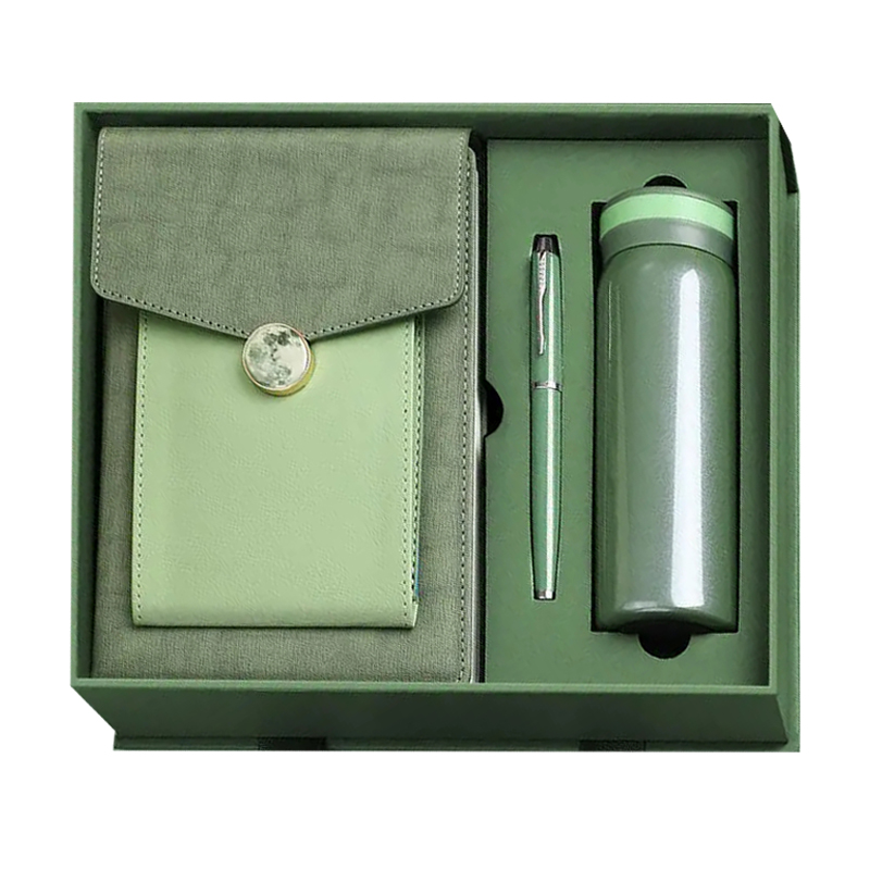 Luxury Annual Corporate Office Gift PU Notebook Vacuum Flask Thermos Pen Promotion Business Set