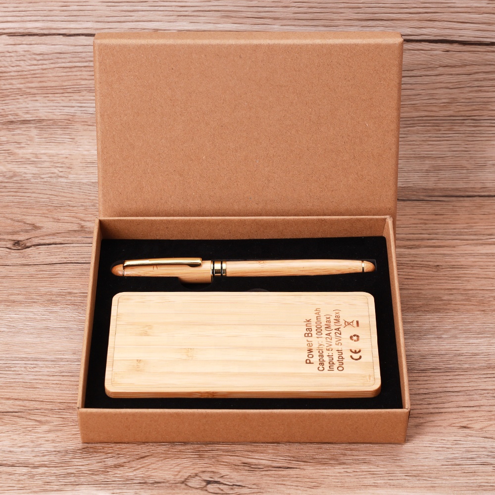 Luxury custom logo Corporate souvenir Gift Wooden power bank pen office Business gift Set for men