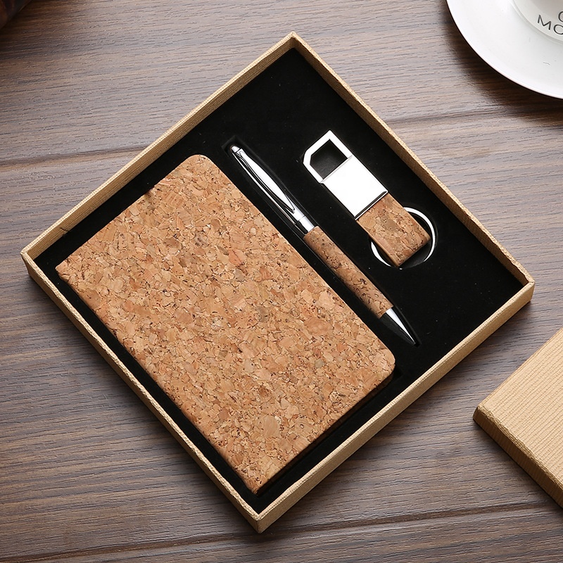 Eco Friendly Cork Notebook Keychain 3pcs Set Custom Promotional Gift Items Business Stationary gift