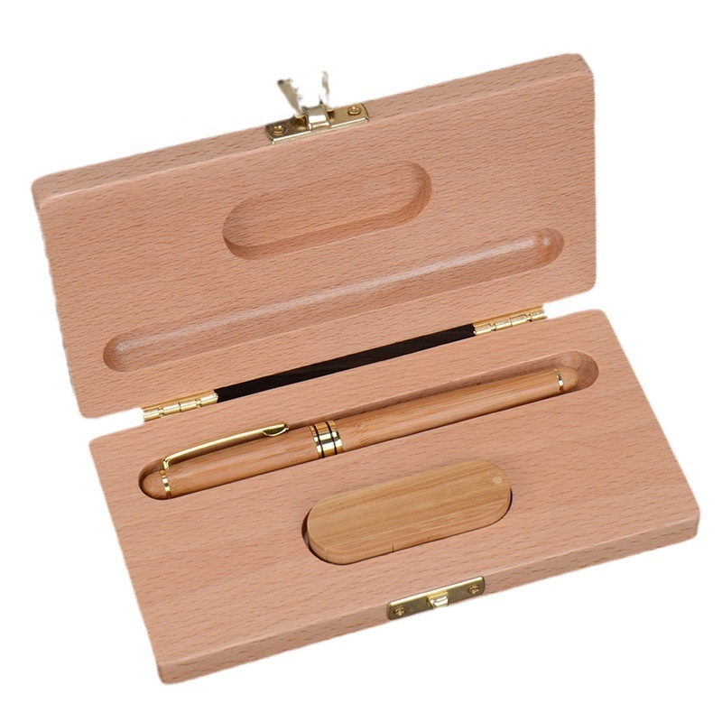 Promotional Bamboo Eco Custom Ballpoint Pen Wooden Stylus Flash Drive corporate business Gift set