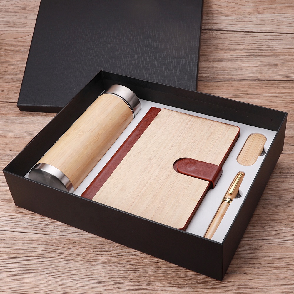 Promotional 2024 Unique Wooden Notebook With Pen Gift For Corporate Business Men bamboo gift set