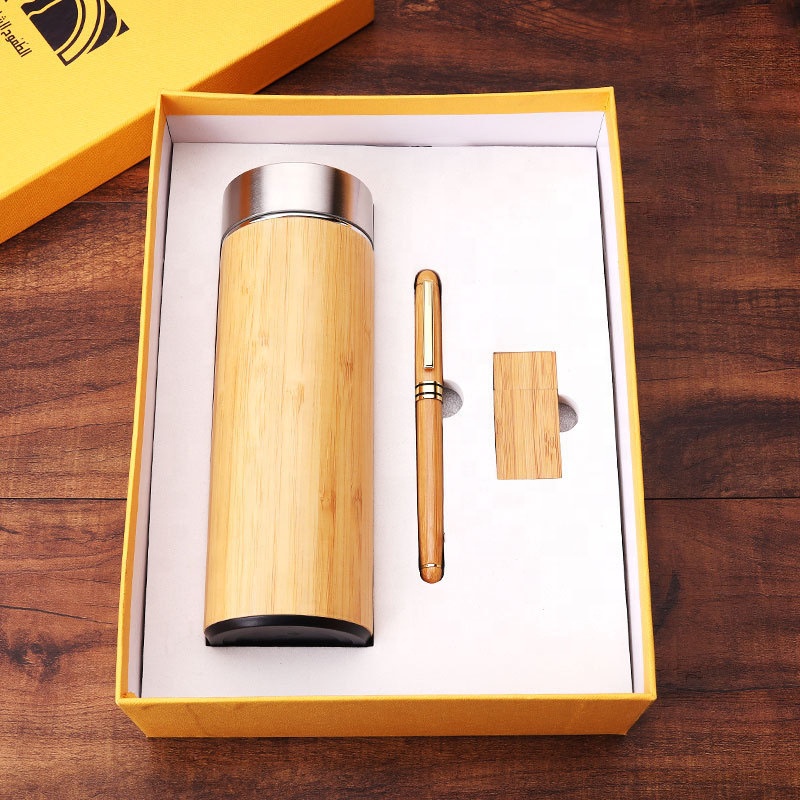 Oem Custom logo stainless steel water bottle with pen Birthday corporate Business Gift Set for men